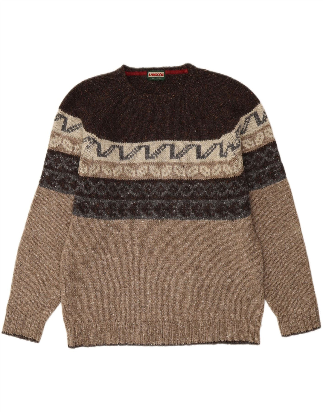 Invicta Pull à col rond pour homme en laine Fair Isle marron moyen