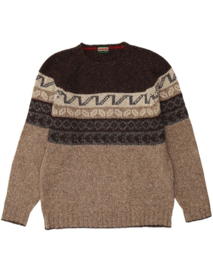 Invicta Pull à col rond pour homme en laine Fair Isle marron moyen