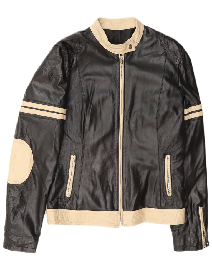 veste en cuir femme vintage IT 48 XL Black Colourblock