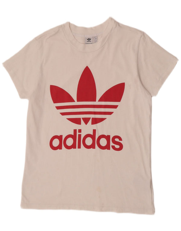 Adidas T-shirt graphique surdimensionné pour femme UK 8 Petit Blanc