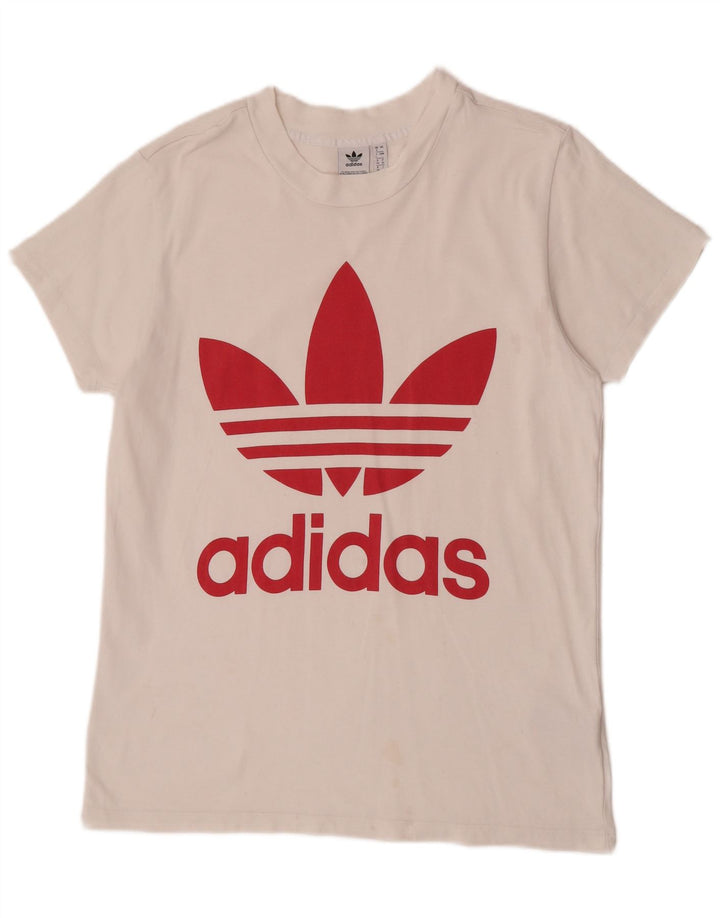 Adidas T-shirt graphique surdimensionné pour femme UK 8 Petit Blanc