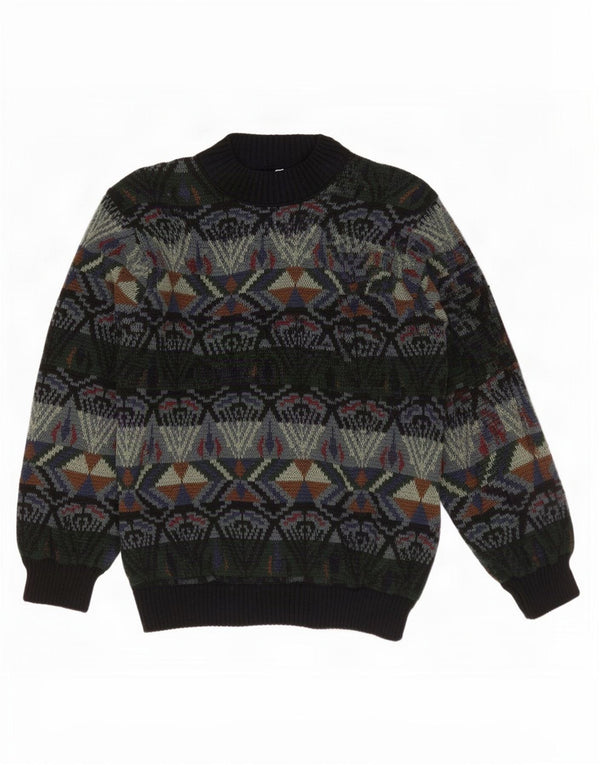 vintage Mens Cardigan Sweater Grand Vert Géométrique Acrylique