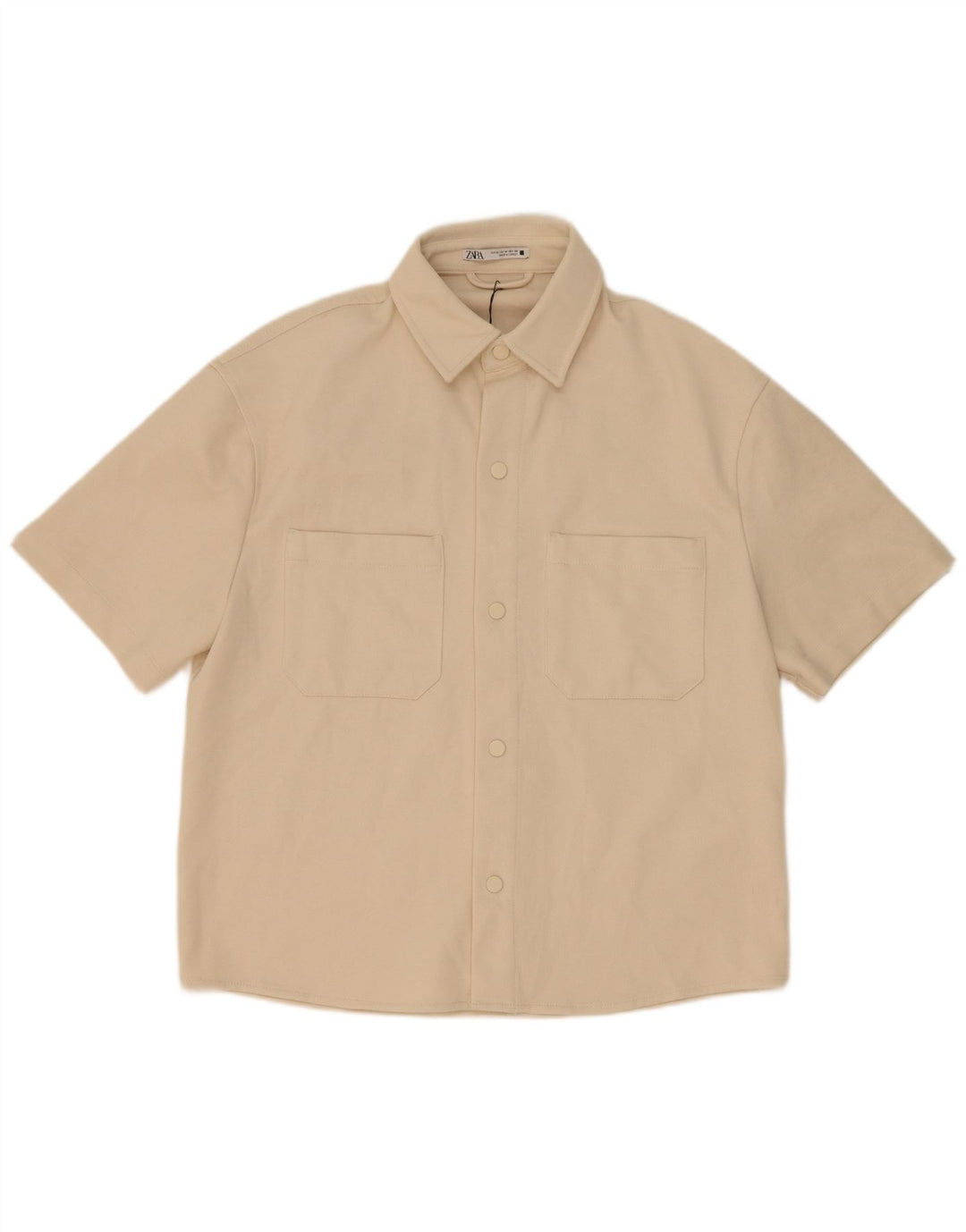 Zara Chemise À Manches Courtes Homme Beige Moyen Polyester