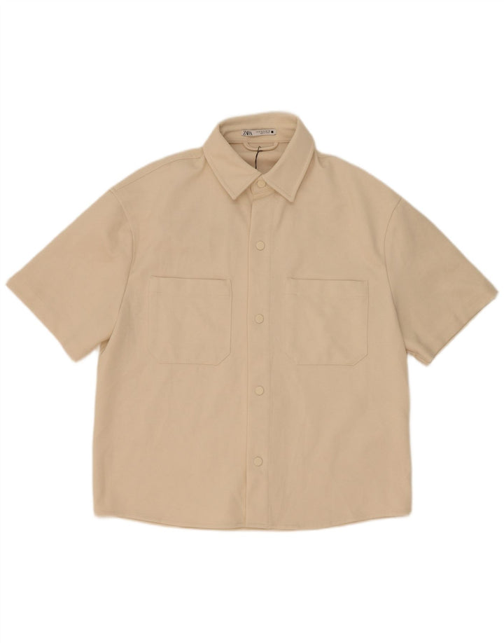 Zara Chemise À Manches Courtes Homme Beige Moyen Polyester