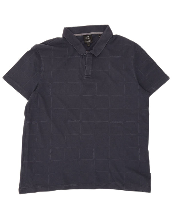 Armani Exchange Polo Homme Grand Carreau Bleu Marine Coton
