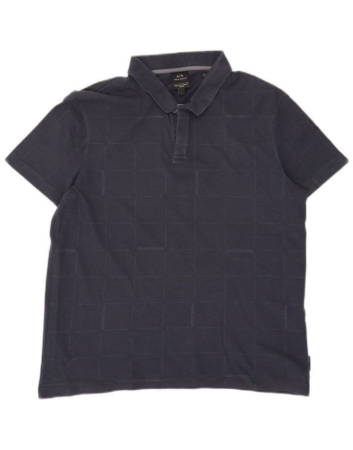 Armani Exchange Polo Homme Grand Carreau Bleu Marine Coton