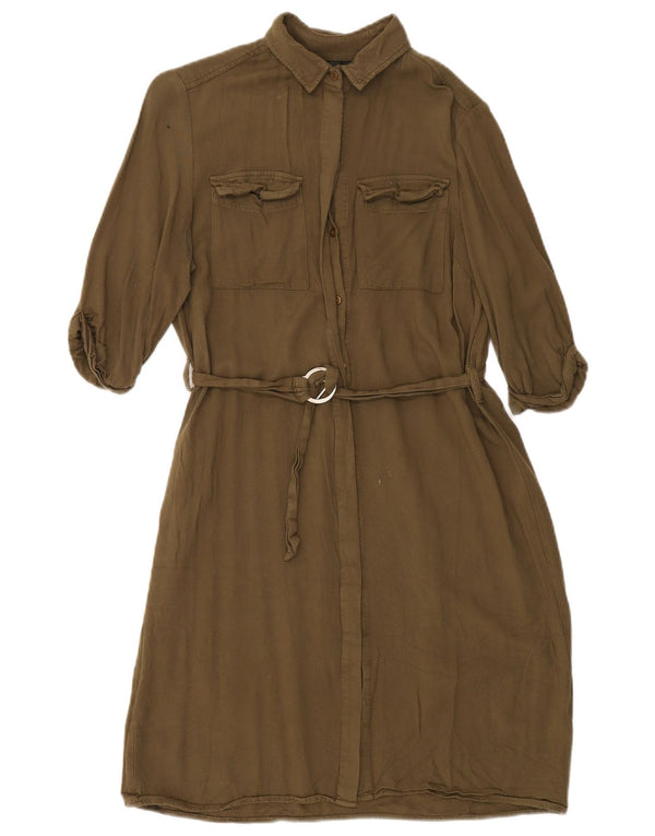 TOPSHOP Robe chemise surdimensionnée à manches 3/4 pour femme UK 10 Small Kaki Viscose