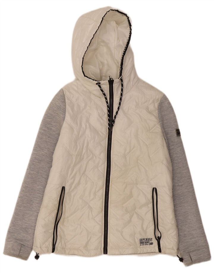 Superdry Veste matelassée à capuche pour femme UK 14 Large Blanc Colourblock