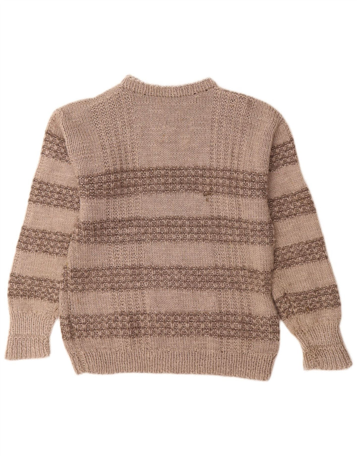 vintage Mens Crew Neck Jumper Pull Gris Moyen Rayé