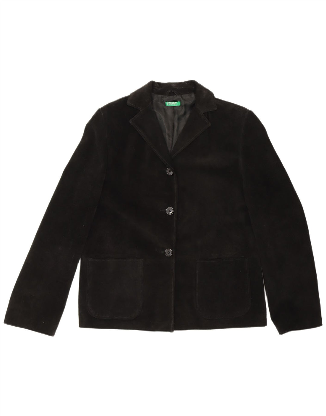 BENETTON Veste blazer en daim à 3 boutons pour femme IT 44 Cuir noir moyen