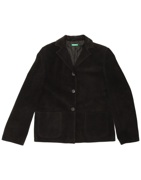 BENETTON Veste blazer en daim à 3 boutons pour femme IT 44 Cuir noir moyen