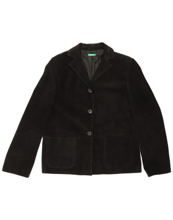 BENETTON Veste blazer en daim à 3 boutons pour femme IT 44 Cuir noir moyen