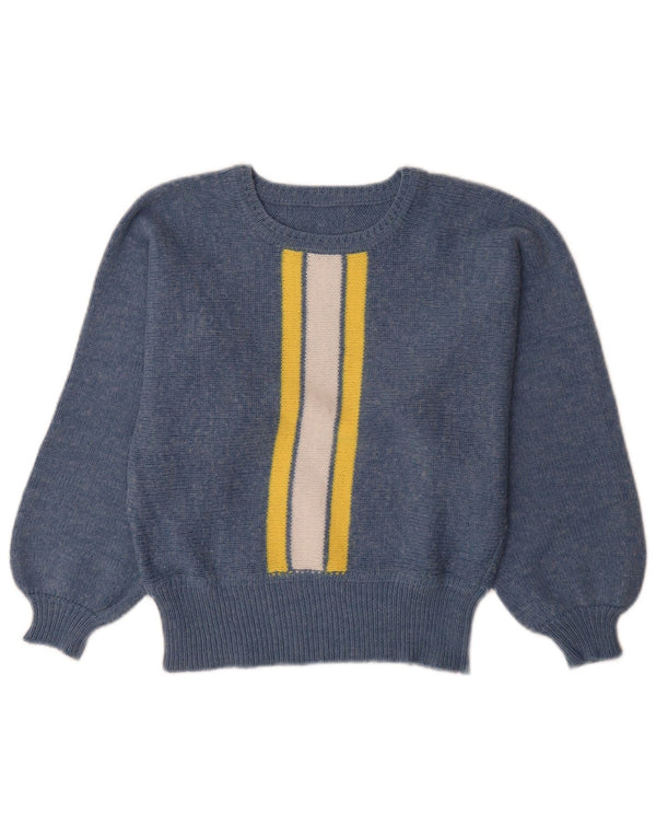 vintage Womens Boat Neck Jumper Pull UK 12 Moyen Bleu Rayé