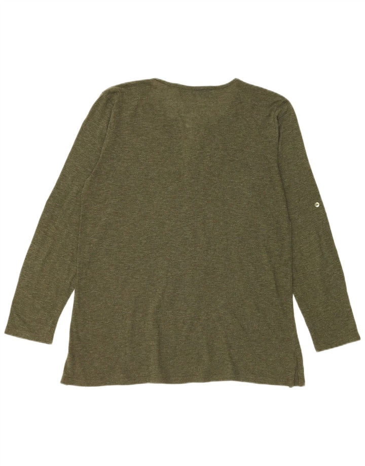 Zara Femme Top Manches Longues UK 16 Large Vert Moucheté