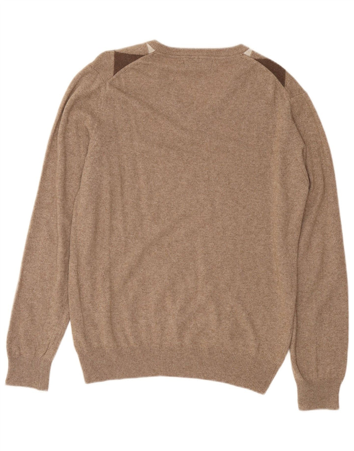 CONSENSO Pull col V Homme Marron Moyen Argyle/Diamant Laine