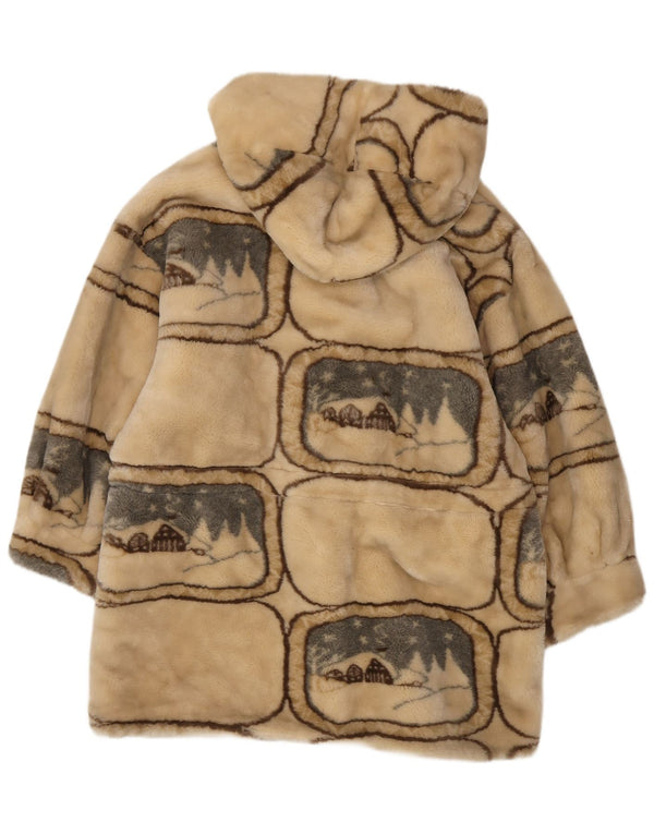 Verde Piu Duffle-coat à capuche surdimensionné pour femme UK 10 Petit motif géométrique beige