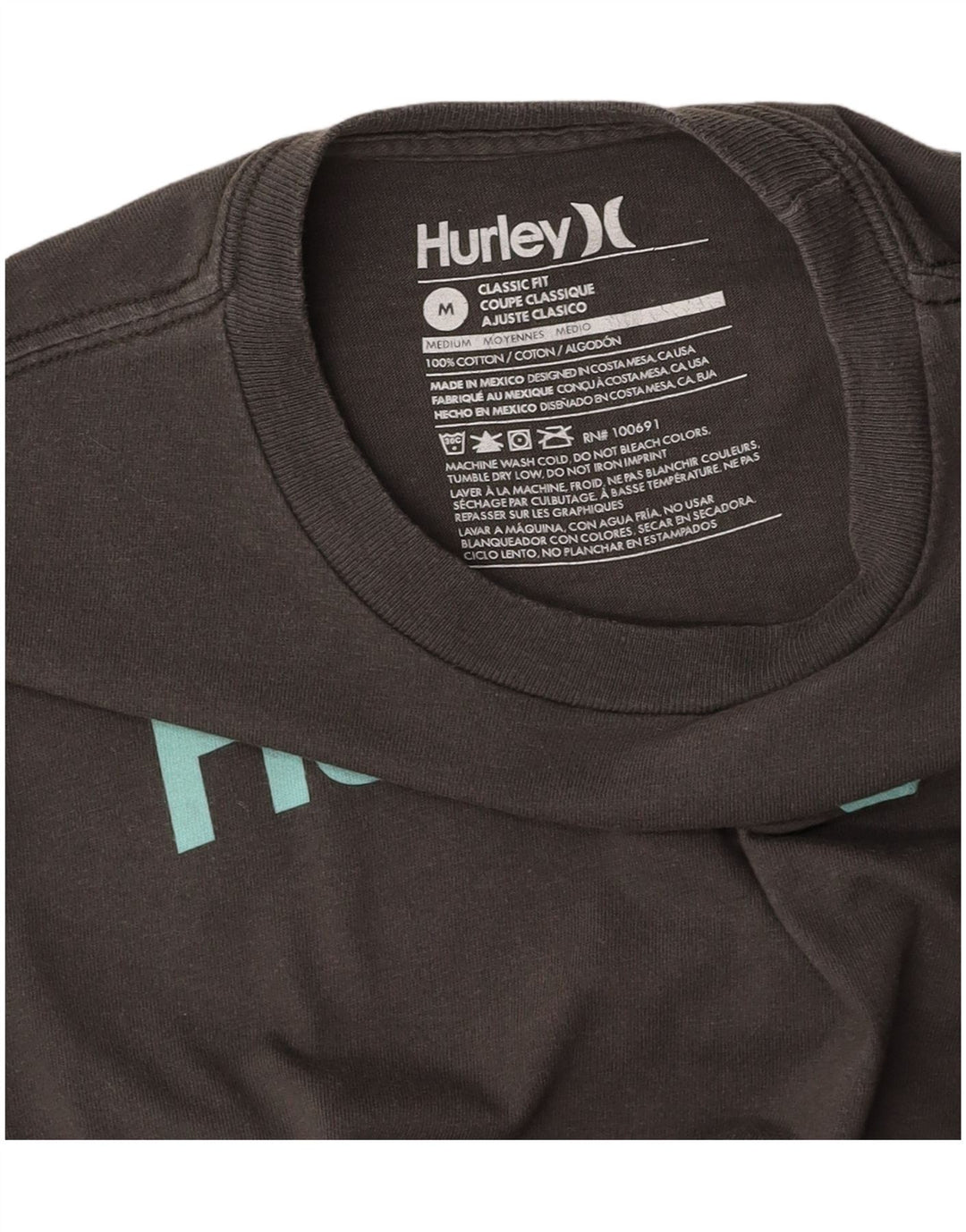 HURLEY T-shirt graphique coupe classique pour femme UK 18 gris moyen en coton