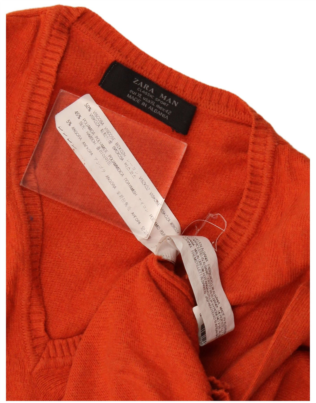 Zara Pull Col V Homme XL Orange Viscose