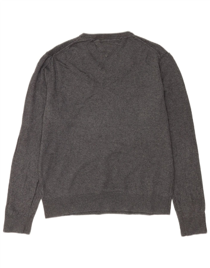 Tommy Hilfiger Pull col V pour homme en coton gris Taille L