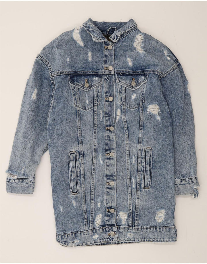 Zara Manteau surdimensionné en denim Sherpa vieilli pour femme UK 10 Petit Bleu