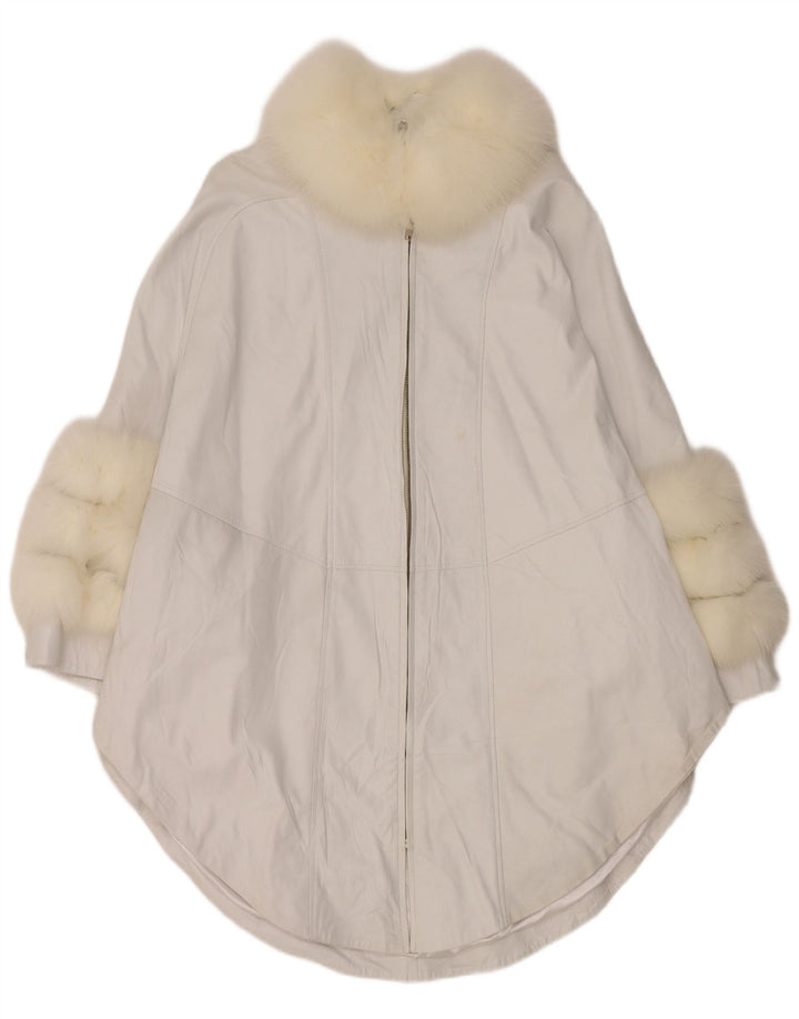 manteau en cuir Poncho femme vintage UK 18 XL Blanc