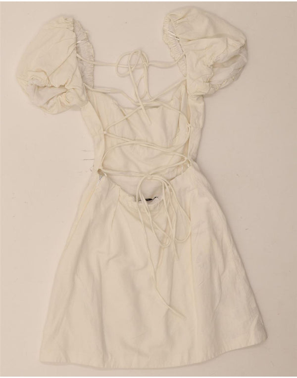 Zara Femme Robe Découpée À Épaules Dénudées UK 4 XS Viscose Blanche