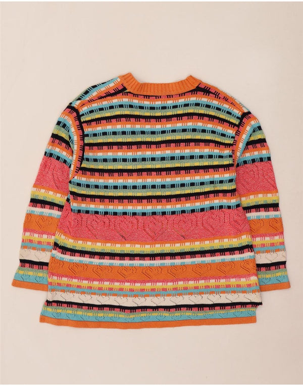 vintage Womens Cardigan Sweater UK 18 XL Coton rayé multicolore
