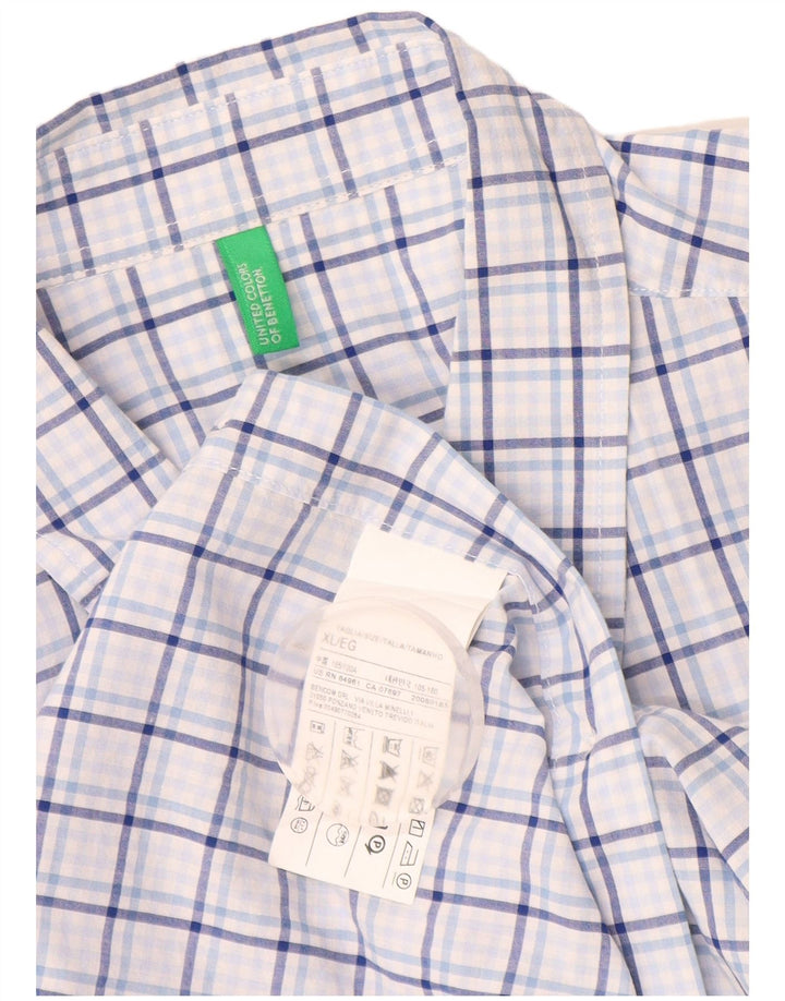 Benetton Chemise Homme XL Bleu Carreaux Coton
