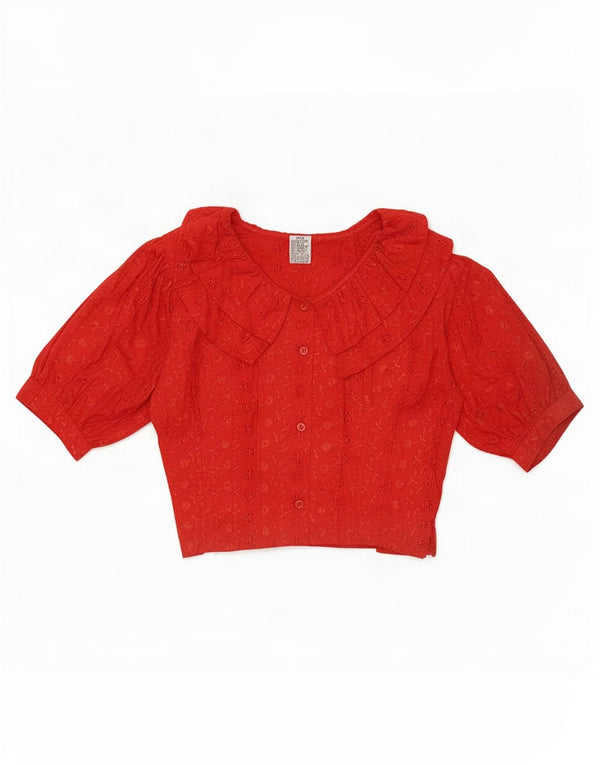 C&A Chemisier à manches 3/4 à volants sur le devant pour femme EU 34/36 XS Rouge Floral