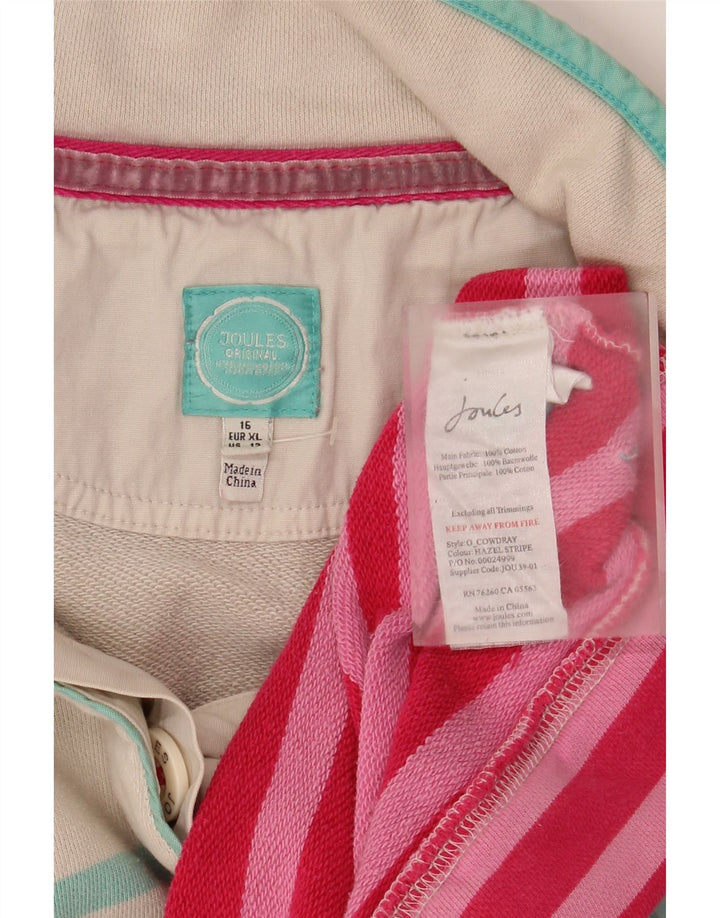 Joules Womens Button Neck Sweatshirt Jumper UK 16 Large Blanc Rayé