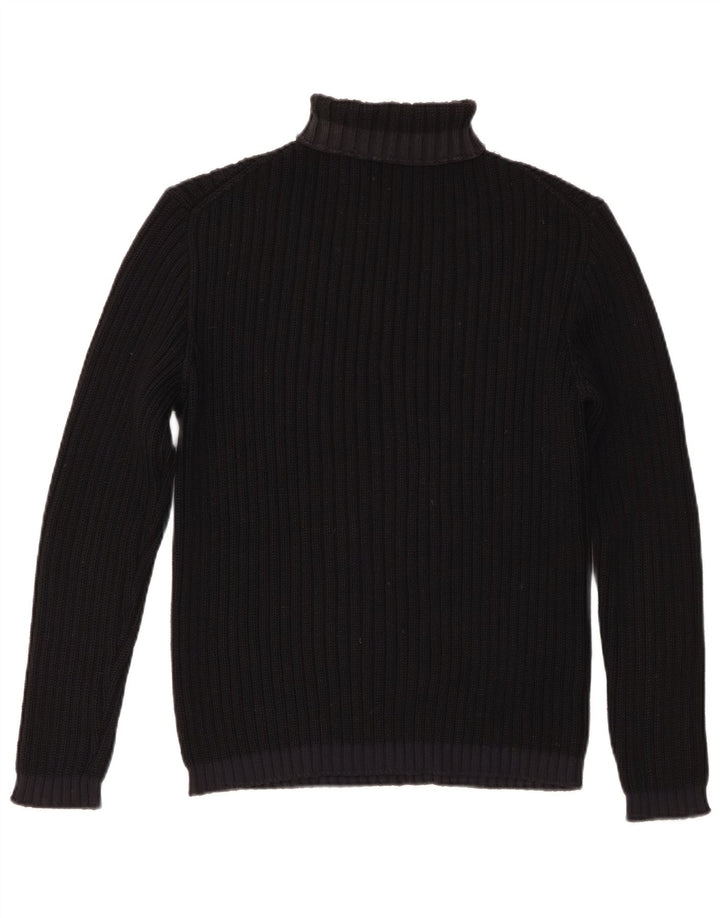 vintage Womens Roll Neck Jumper Pull UK 14 Grande laine mérinos noire