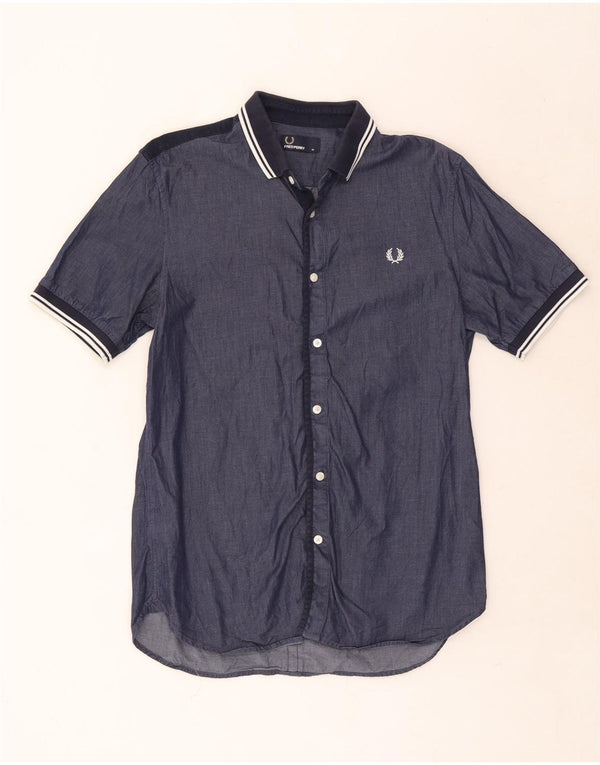 Fred Perry Chemise à manches courtes homme en coton rayé bleu marine moyen