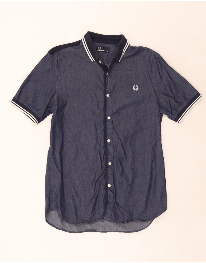 Fred Perry Chemise à manches courtes homme en coton rayé bleu marine moyen