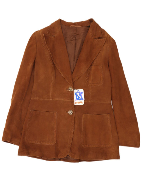 vintage Femme Suède 2 Bouton Blazer Veste UK 12 Cuir Marron Moyen