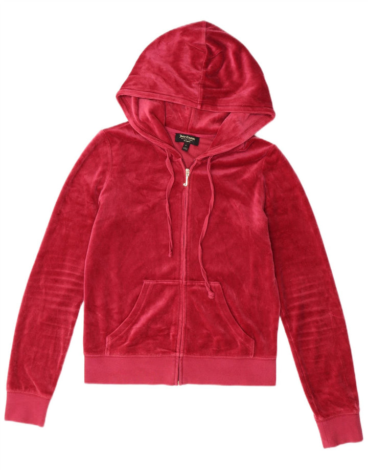 JUICY COUTURE Pull à capuche zippé en velours pour femme UK 10 Petit coton rose