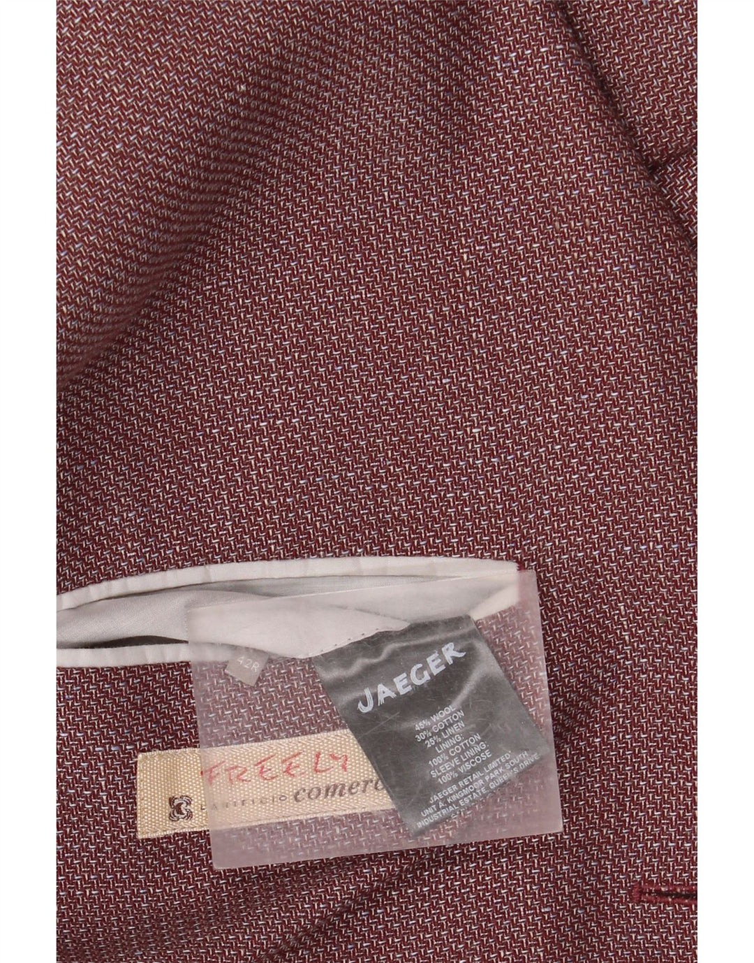 JAEGER Veste blazer à 2 boutons pour homme UK 42 XL en laine à chevrons bordeaux