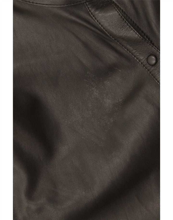 Massimo Dutti Chemise en cuir surdimensionnée pour femme UK 6 XS Cuir noir