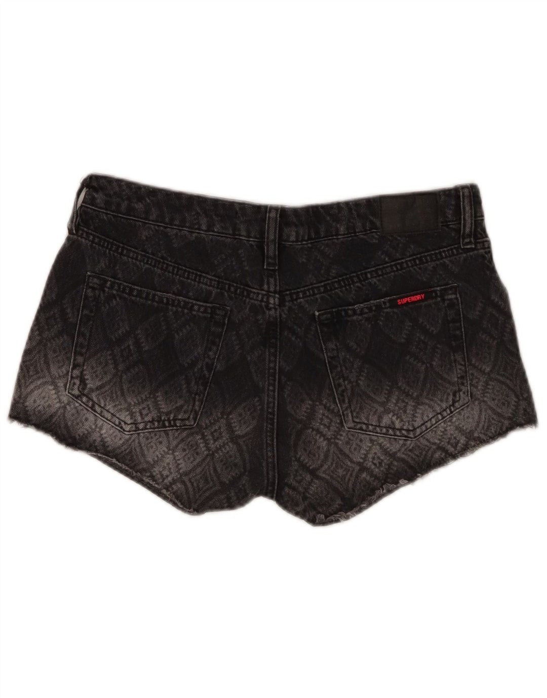 Superdry Femme Short En Jean W29 Coton Géométrique Gris Moyen