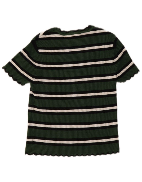 Zara Womens Crop T-Shirt Top UK 8 Petite Viscose Rayée Verte