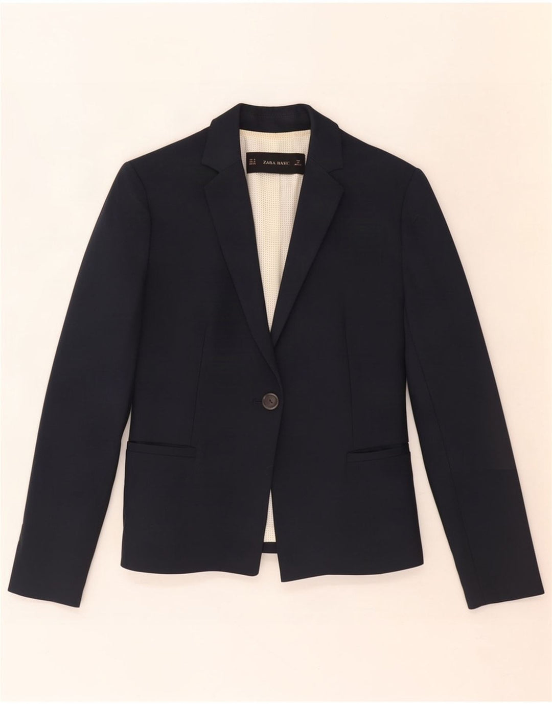 Zara Femme 1 Bouton Blazer Veste UK 12 Moyen Bleu Marine Coton