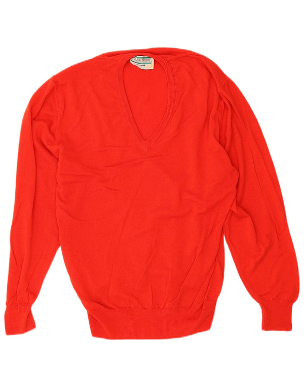 vintage Homme Col V Pull Pull IT 50 Cachemire Rouge Moyen
