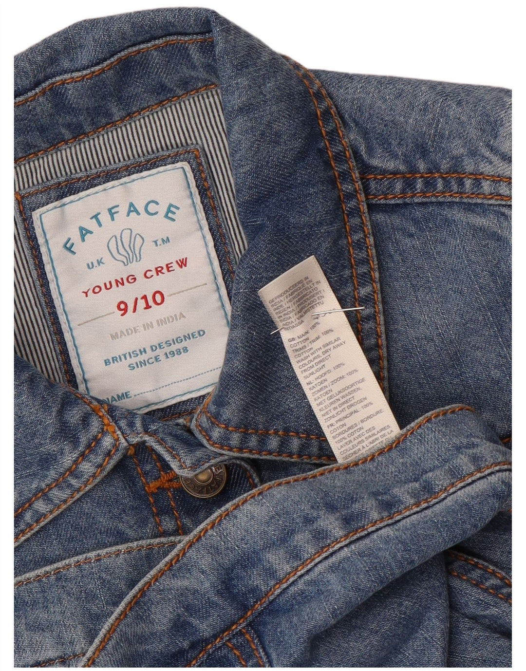 Veste en jean fille Fat Face 9-10 ans bleu coton