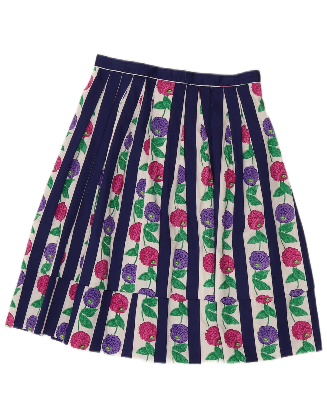 VINTAGE Jupe Plissée Femme W24 XS Bleu Floral