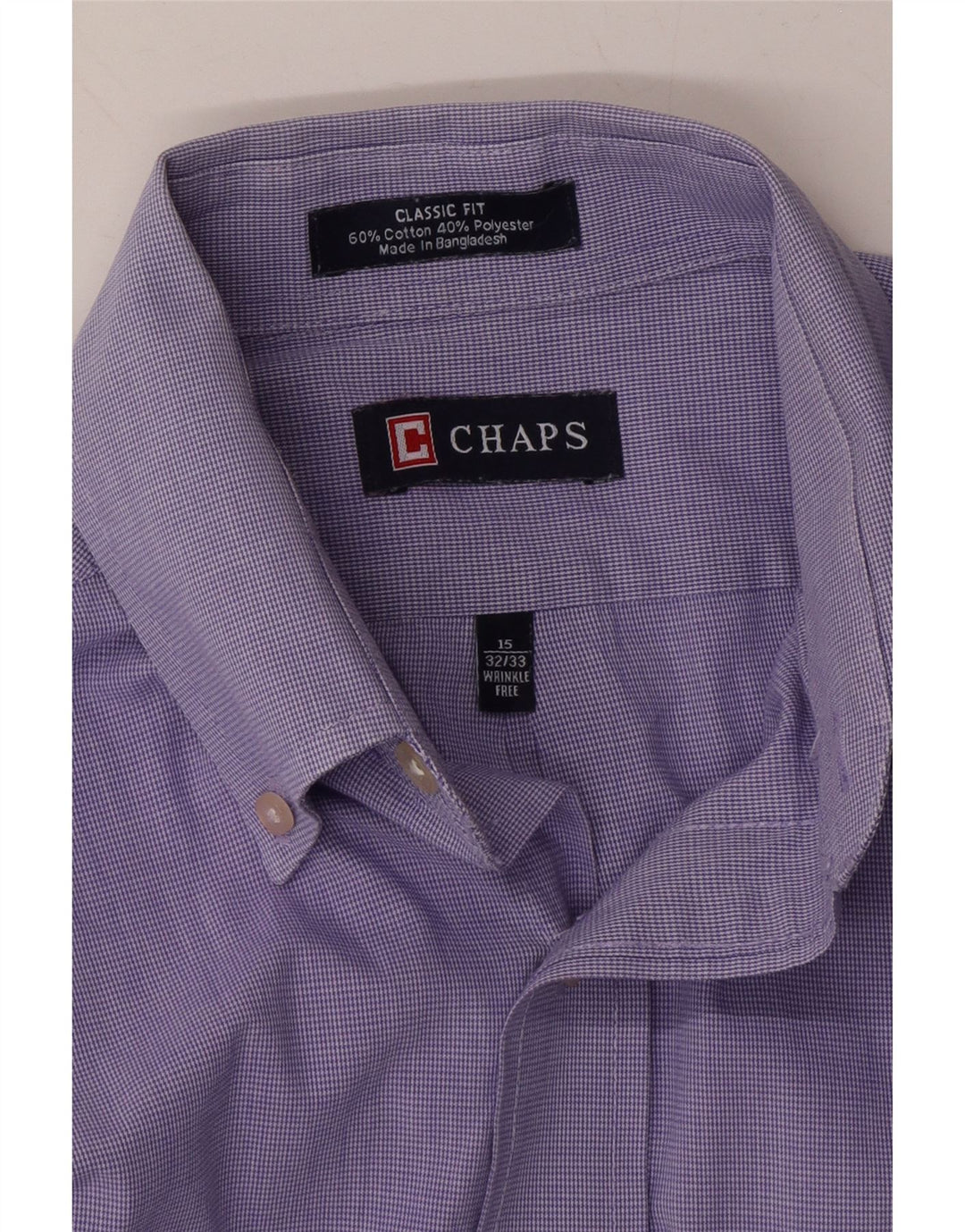 CHAPS Mens Wrinkle Free Classic Fit Shirt Size 15 Medium Purple Check Vintage Chaps and Second-Hand Chaps from Messina Hembry 