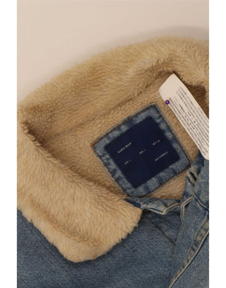 Zara Veste en jean Sherpa pour homme UK 40 Large Bleu Coton