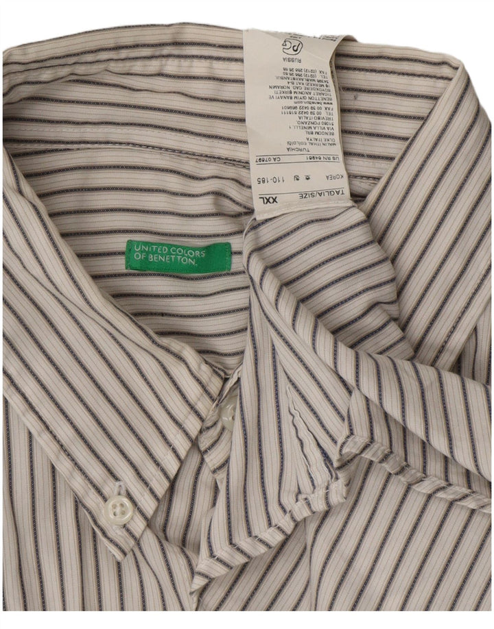 BENETTON Chemise Homme 2XL Blanc Rayé Coton