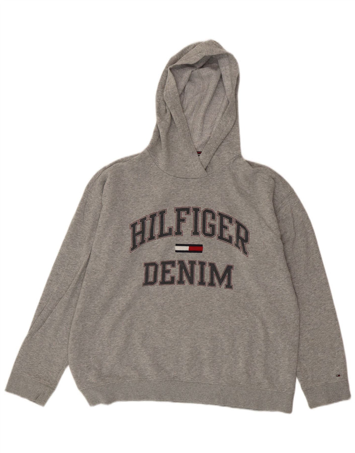 TOMMY HILFIGER Pull à capuche graphique surdimensionné pour femme UK 16 Large Gris