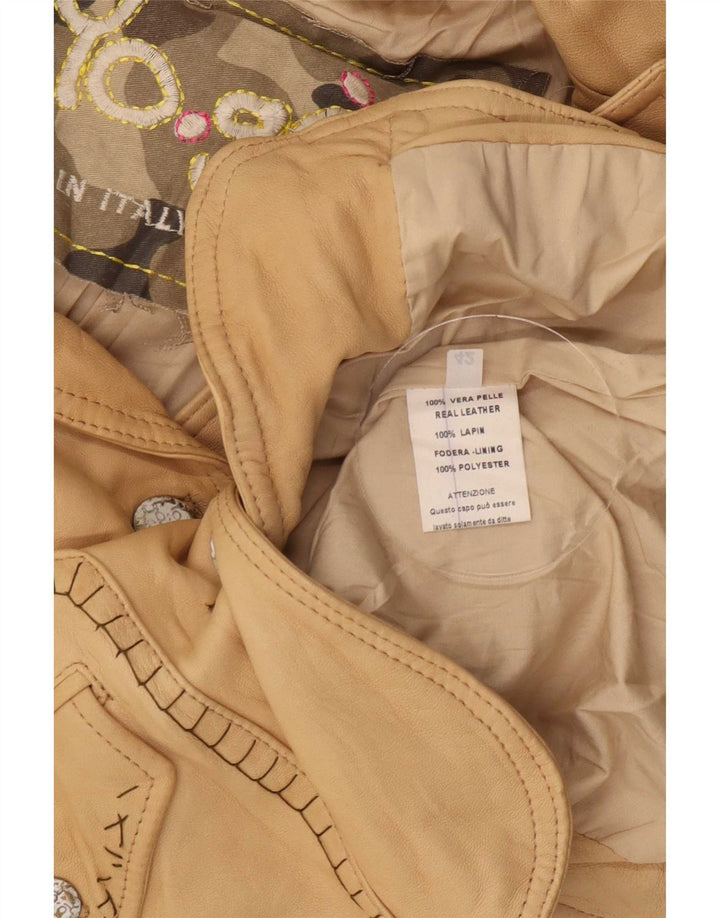 vintage Femme 2 Boutons Veste Blazer En Cuir IT 42 Beige Moyen