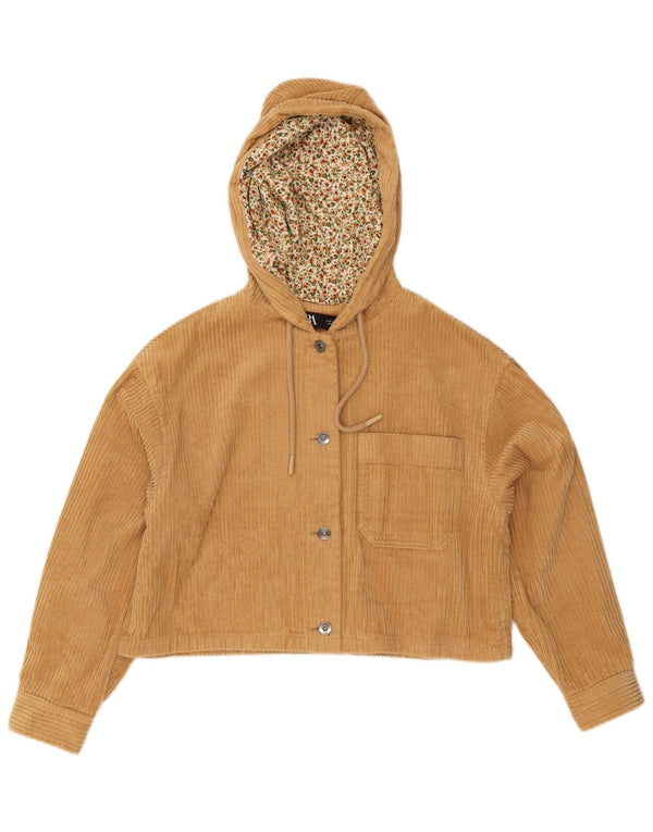 Zara Veste courte à capuche surdimensionnée en velours côtelé pour femme UK 10 Petit coton beige