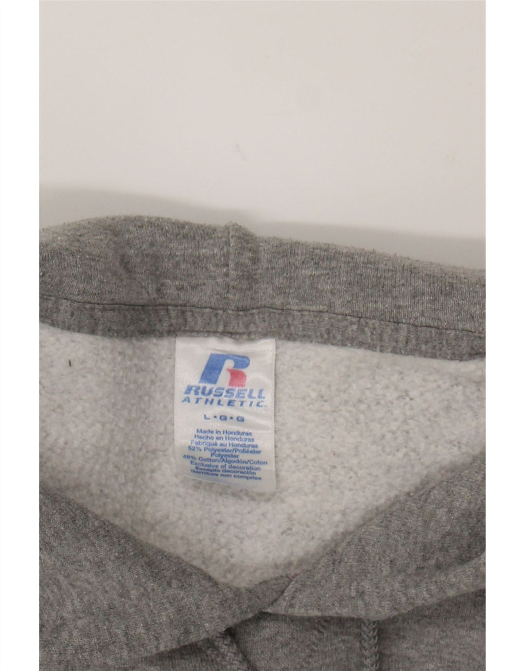 RUSSELL ATHLETIC Mens Graphic Hoodie Jumper Large Grey Polyester Vintage Russell Athletic and Second-Hand Russell Athletic from Messina Hembry 